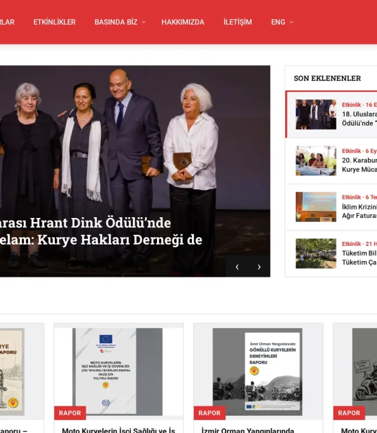 Kurye Hakları Derneği web sitesi ekran görüntüsü
