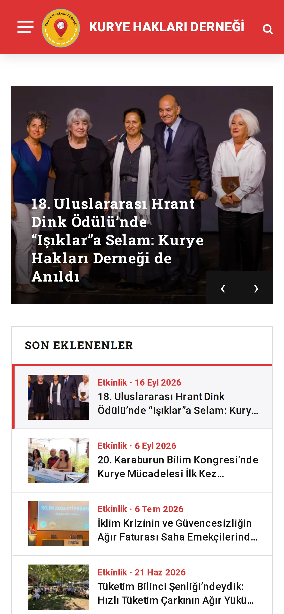 Kurye Hakları Derneği mobil görünüm